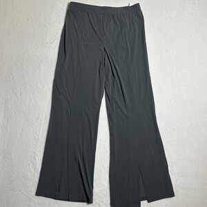 Susan Graver Liquid Knit Gray Flowy Pants Women's Size L Front Slit Hem Career